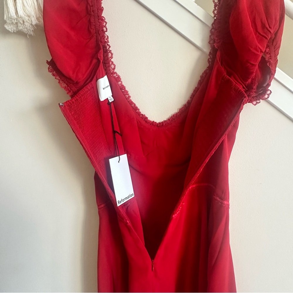 Reformation Ondine Short Sleeve Mini Dress Lipstick Bright Red Size 6 NWT - Picture 11 of 16